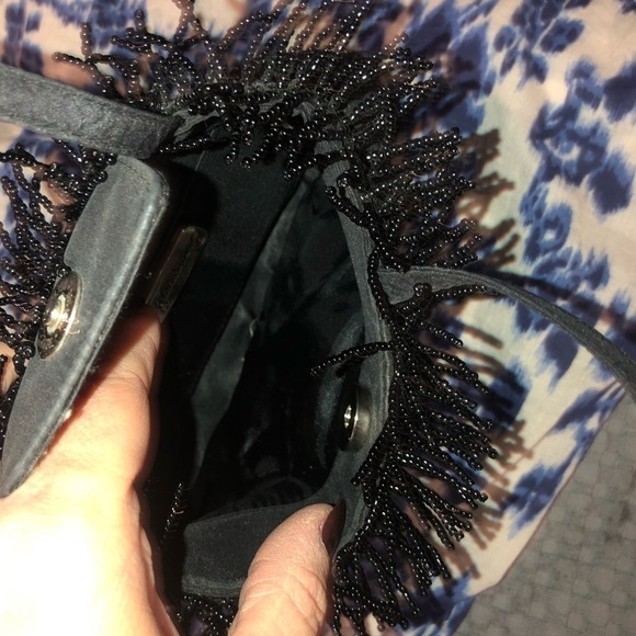 Inge Christopher Vintage Black beaded Fringe Clutch Purse small - Picture 9 of 10